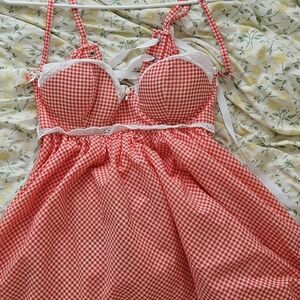 Elegant Red Gingham Midi Dress